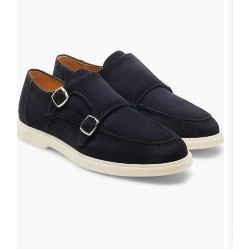 Magnanni Mens Paulo II Dark Navy Suede Double Monk Strap Loafers Size 9 EU 42